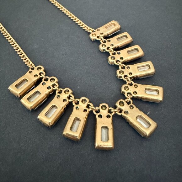 J Crew Statement Necklace Iridescent Blue Turquoise Crystal Stones Gold Adjustab - Picture 10 of 16